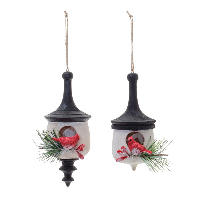 Melrose Wood Finial Birdhouse/Cardinal Ornament, Set of 6, White/Red/B
