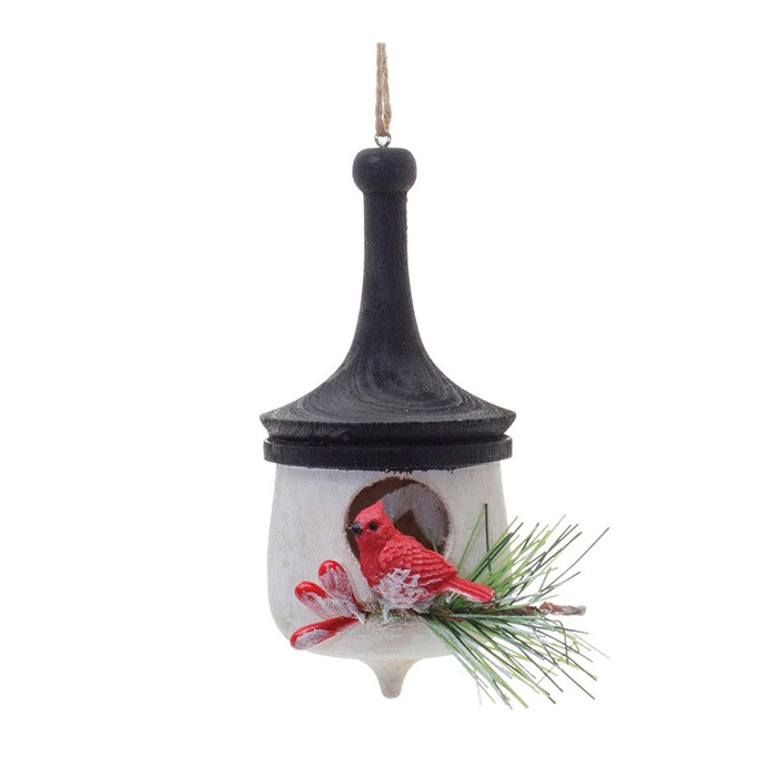 Melrose Wood Finial Birdhouse/Cardinal Ornament, Set of 6, White/Red/B