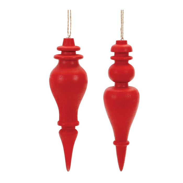 Melrose International Red Wood Finial Drop Ornament, Set of 6 - 91808DS