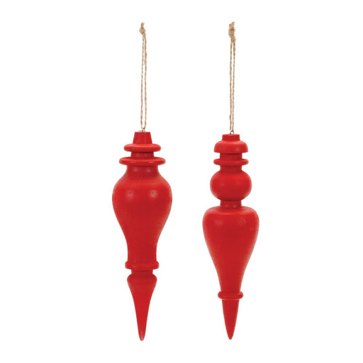 Melrose International Red Wood Finial Drop Ornament, Set of 6