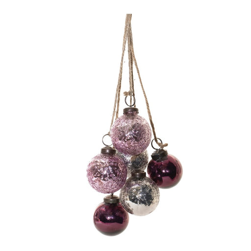 Melrose Glass Ball Cluster Drop Ornament, Set of 2, Purple/Silver - 91813DS