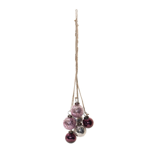 Melrose Glass Ball Cluster Drop Ornament, Set of 2, Purple/Silver