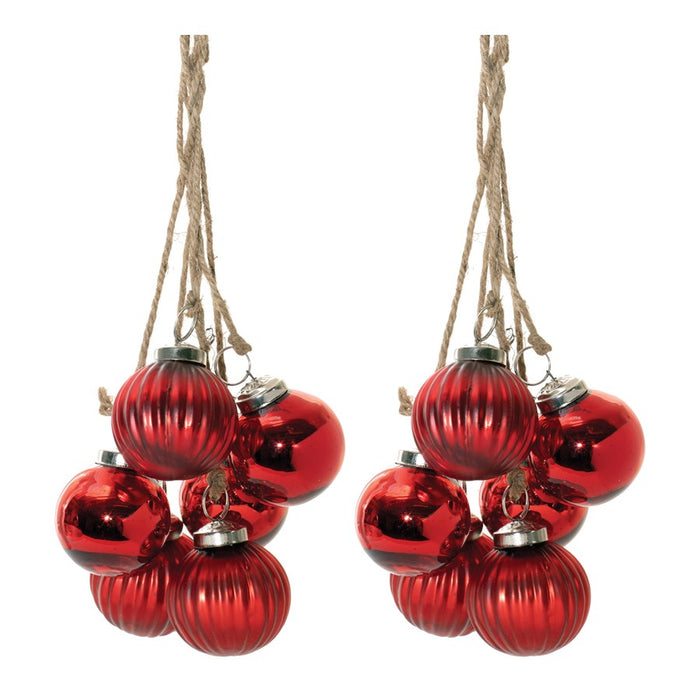 Melrose International Red Glass Ball Cluster Drop Ornament, Set of 2