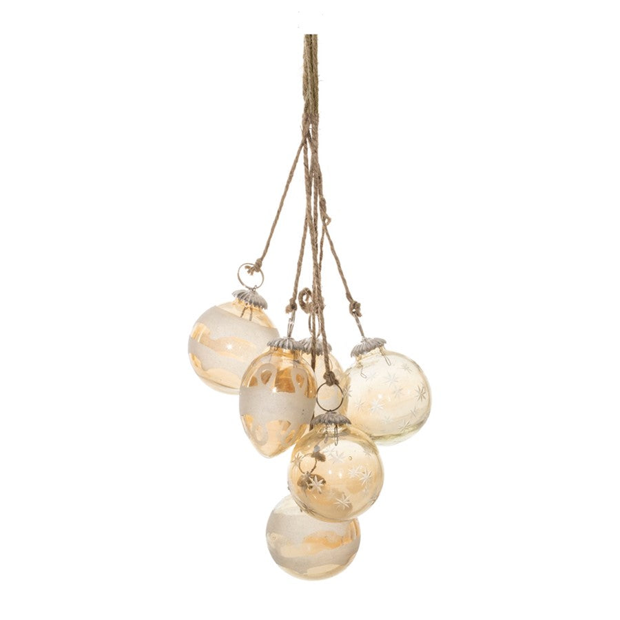 Melrose Glass Ball Cluster Drop Ornament, Set of 2, Gold/White - 91831DS