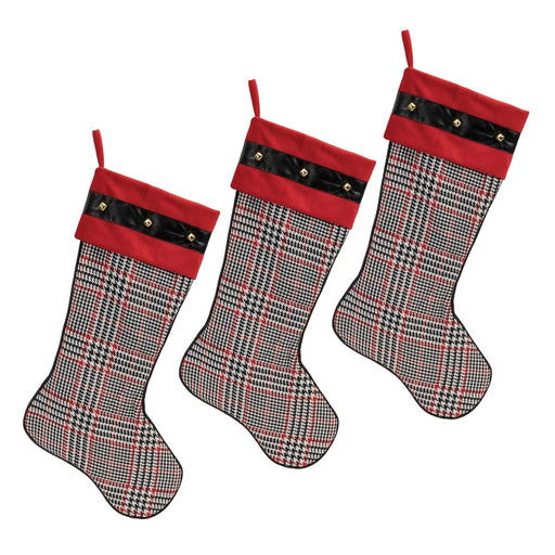 Melrose Houndstooth Plaid Holiday Stocking, Set of 3, Red/Black