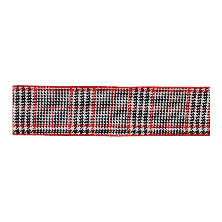 Melrose Houndstooth Plaid Wired Ribbon 4"x10yds, Black/Red/White - 91839DS