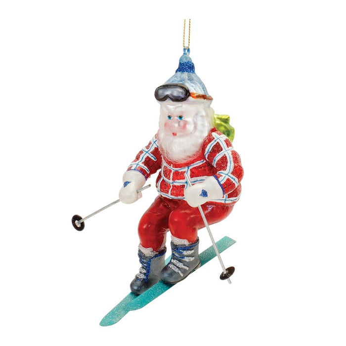 Melrose International Glass Ski Santa Ornament, Set of 6, Red/Green - 91843DS