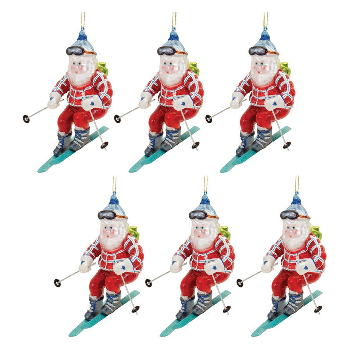 Melrose International Glass Ski Santa Ornament, Set of 6, Red/Green