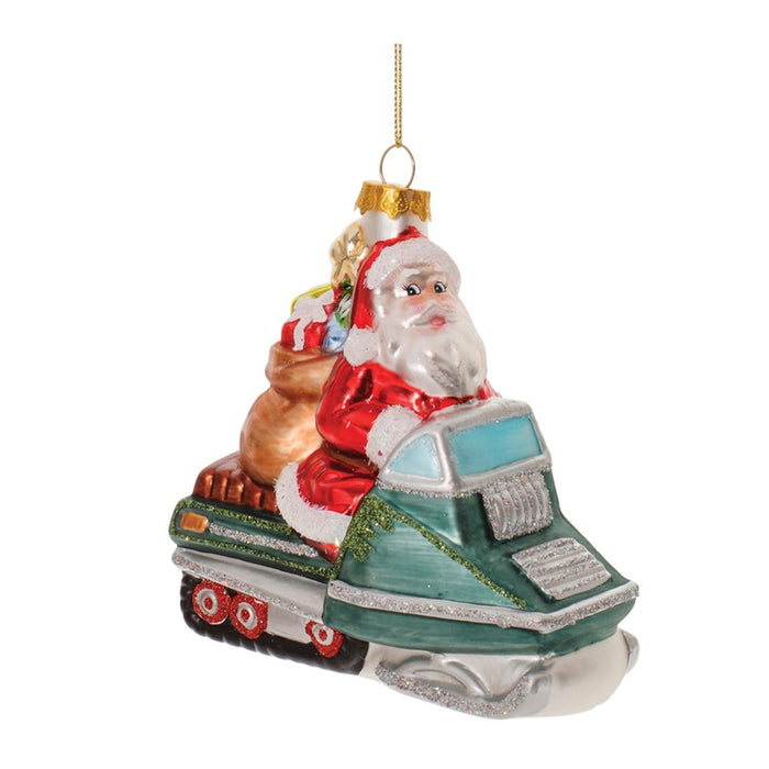 Melrose Glass Snowmobile Santa Ornament, Set of 6, Red/Blue - 91845DS