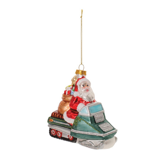 Melrose Glass Snowmobile Santa Ornament, Set of 6, Red/Blue