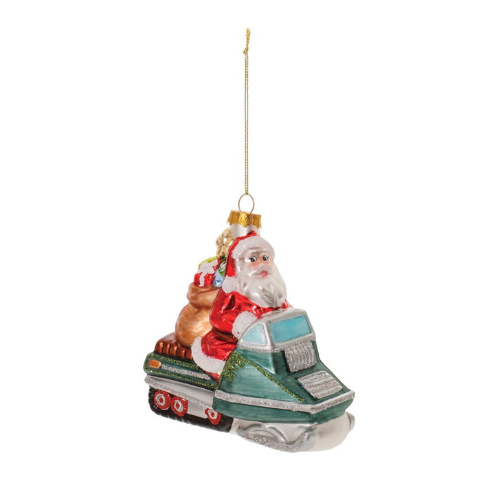 Melrose Glass Snowmobile Santa Ornament, Set of 6, Red/Blue