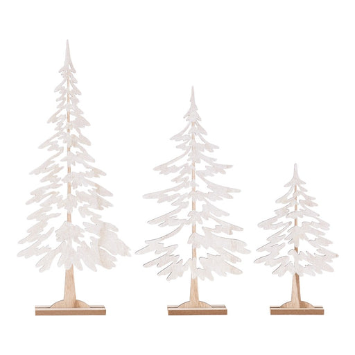 Melrose Int. Glitter Pine Tree Outline, Set of 3, White - 91848DS