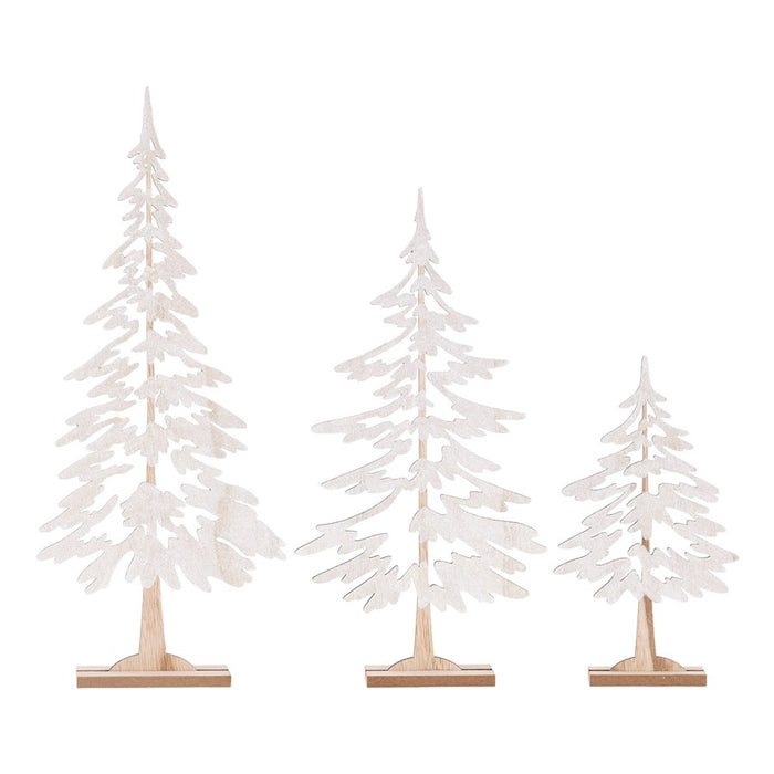 Melrose Int. Glitter Pine Tree Outline, Set of 3, White - 91848DS