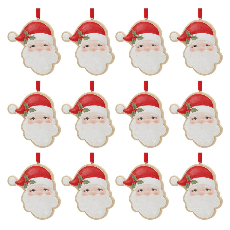 Melrose Frosted Santa Cookie Ornament, Set of 12, Red/White