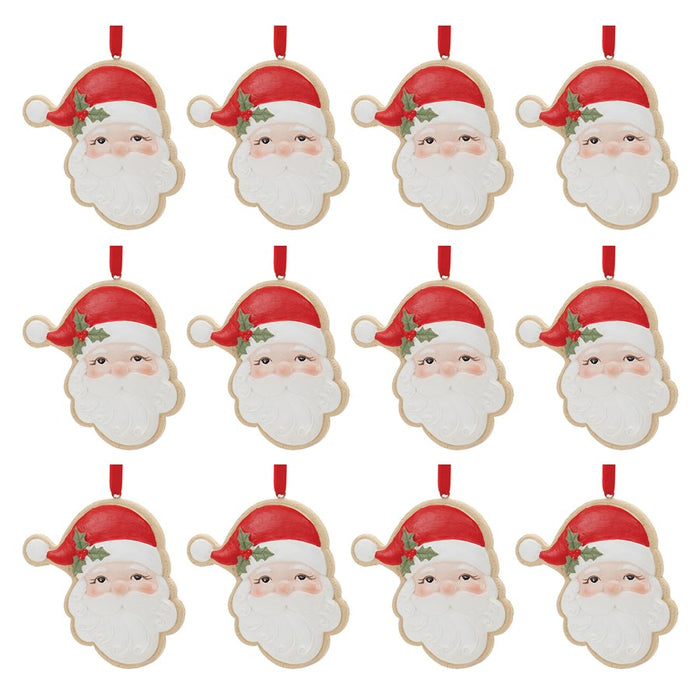 Melrose Frosted Santa Cookie Ornament, Set of 12, Red/White