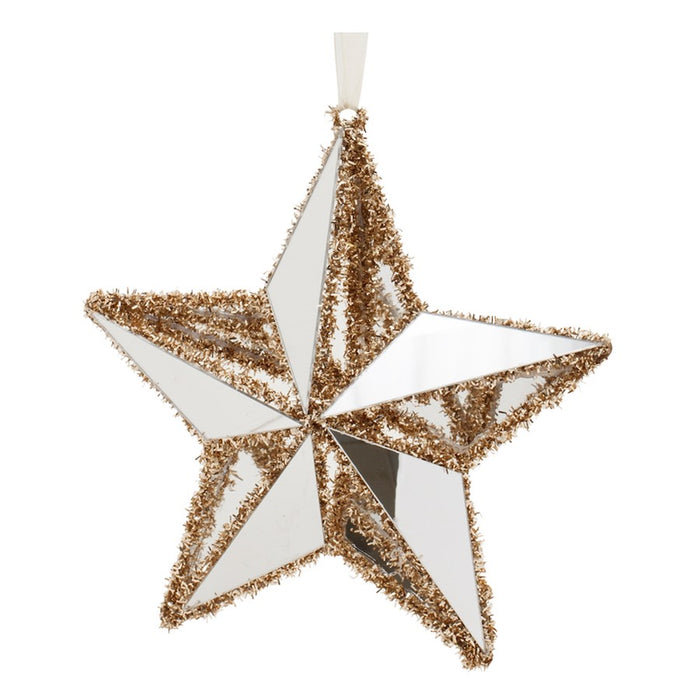 Melrose International Tinsel Star Ornament, Set of 12, Gold/Silver - 91863DS