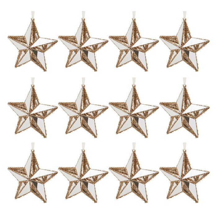 Melrose International Tinsel Star Ornament, Set of 12, Gold/Silver