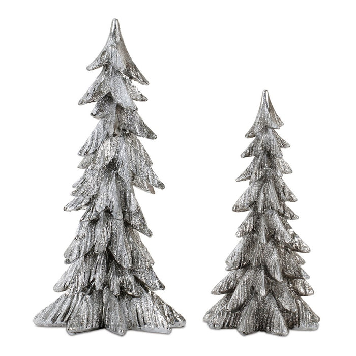 Melrose International Glittered Pine Tree, Set of 2, Silver - 91875DS