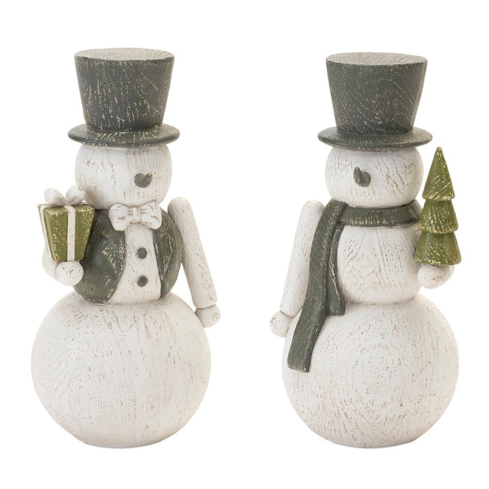 Melrose Gold Brushed Nutcracker Snowman, Set of 2, White/Green - 91888DS