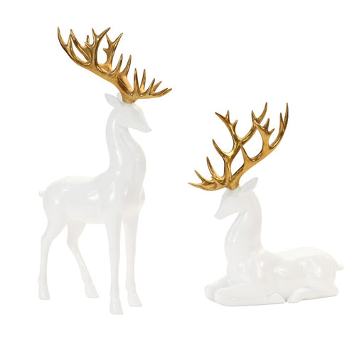 Melrose Modern Holiday Deer/Gold Antler Accent, Set of 2, White/Gold - 91893DS