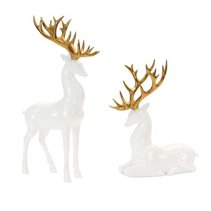 Melrose Modern Holiday Deer/Gold Antler Accent, Set of 2, White/Gold - 91893DS