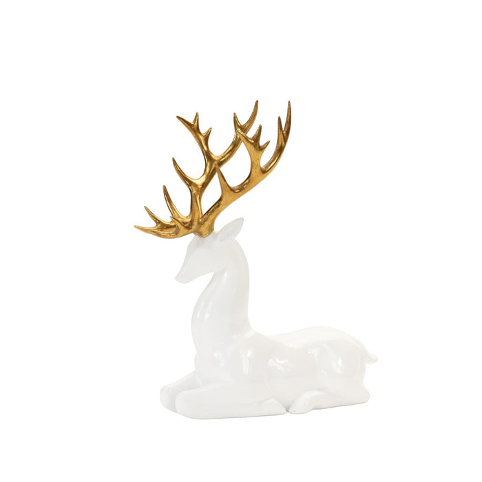 Melrose Modern Holiday Deer/Gold Antler Accent, Set of 2, White/Gold