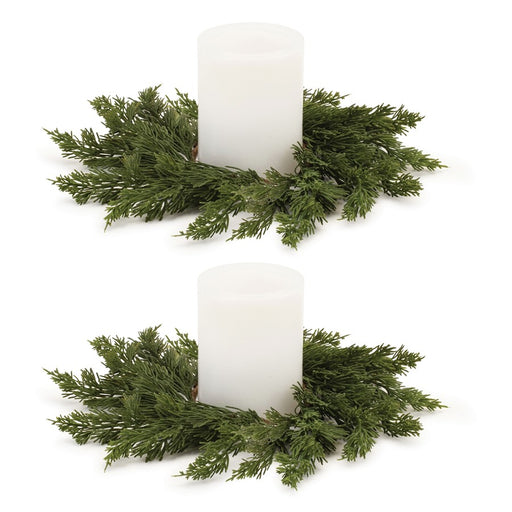 Melrose International Pine Candle Ring, Set of 2, Green