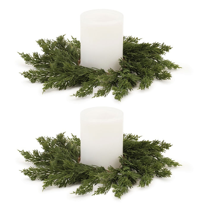 Melrose International Pine Candle Ring, Set of 2, Green