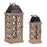 Melrose Lattice Wood Lantern/Metal Lid, Set of 2, Brown/Black - 92007DS