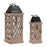 Melrose Lattice Wood Lantern/Metal Lid, Set of 2, Brown/Black