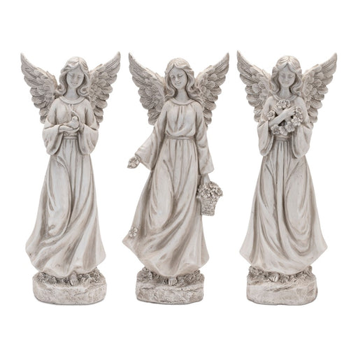Melrose International Floral Angel Statue, Set of 3, Grey - 92008DS
