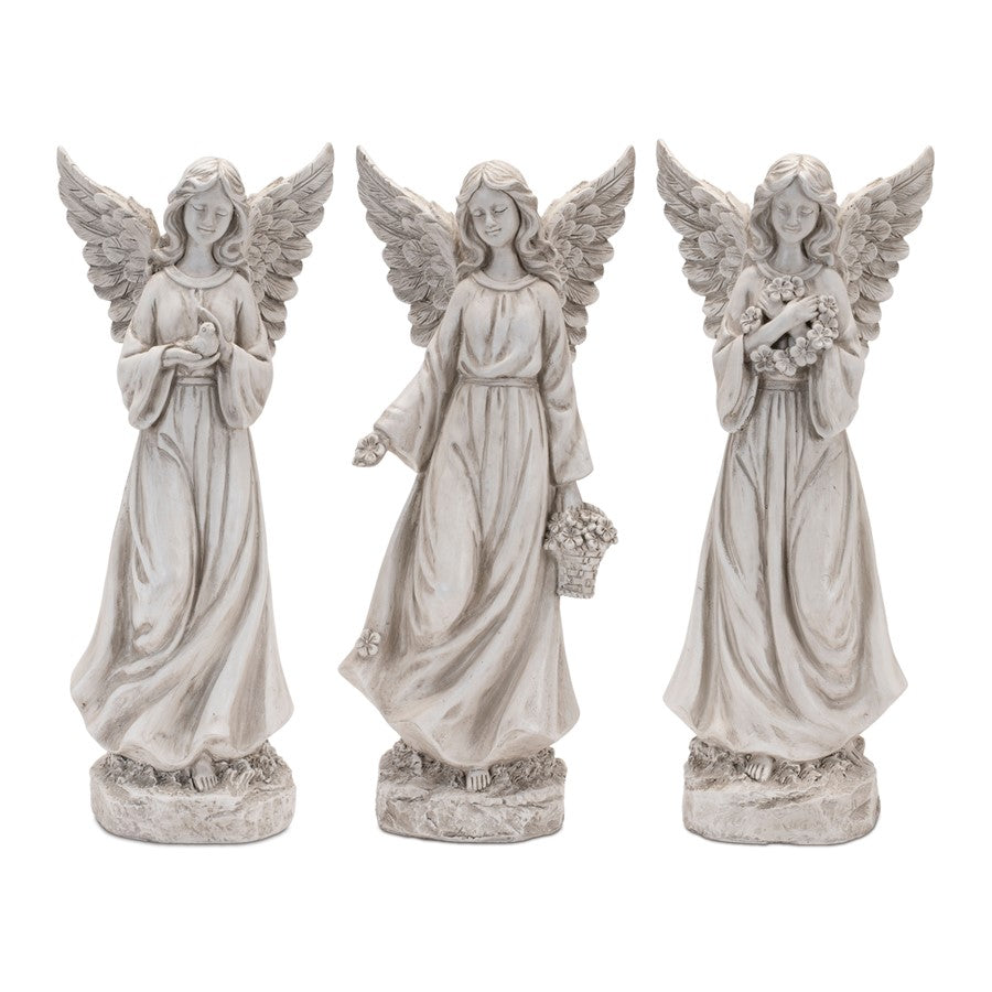 Melrose International Floral Angel Statue, Set of 3, Grey - 92008DS