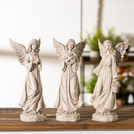 Melrose International Floral Angel Statue, Set of 3, Grey