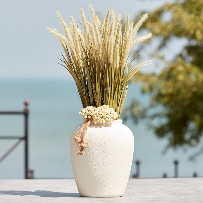 Melrose International Stoneware Urn Vase 12"H, White