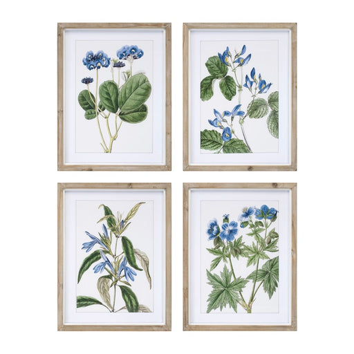 Melrose Wood Framed Floral Print, Set of 4, Blue/Green/White - 92019DS