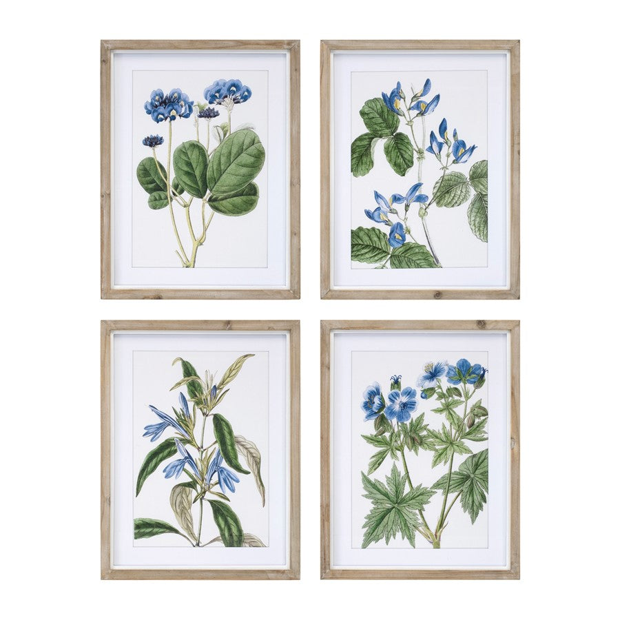 Melrose Wood Framed Floral Print, Set of 4, Blue/Green/White - 92019DS