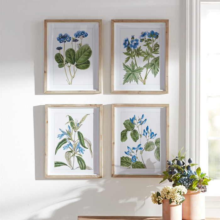 Melrose Wood Framed Floral Print, Set of 4, Blue/Green/White