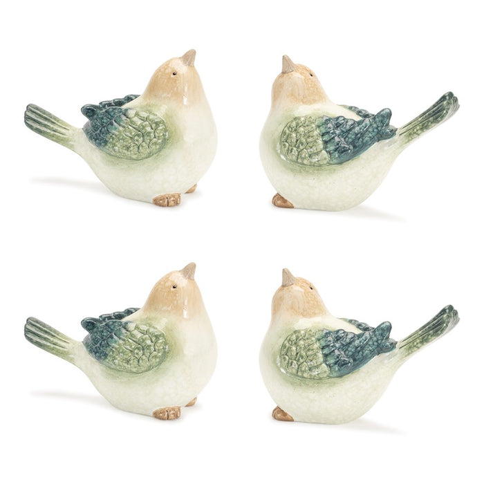 Melrose Terra Cotta Bird Figurine (Set of 4), Beige/Blue/Green