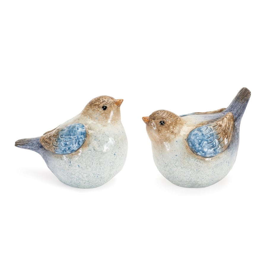 Melrose International Ceramic Bird Figurine, Set of 4, Beige/Blue - 92037DS