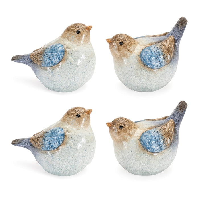 Melrose International Ceramic Bird Figurine, Set of 4, Beige/Blue