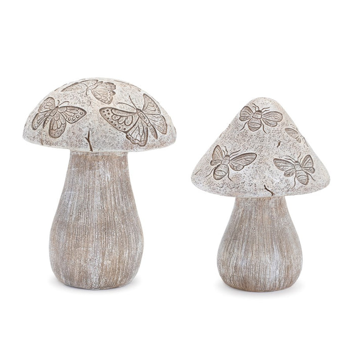 Melrose Bumble Bee/Butterfly Print Mushroom, Set of 2, Grey/Beige - 92041DS
