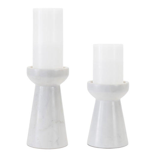 Melrose Int. Modern Marble Candle Holder, Set of 2, White/Green - 92069DS