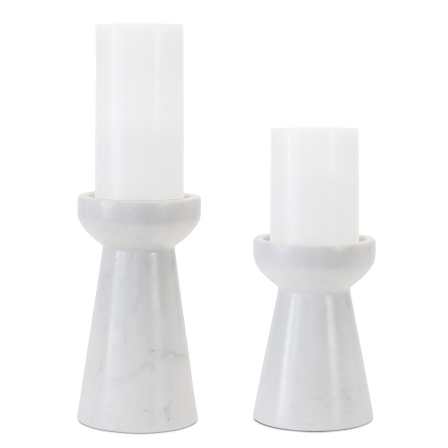 Melrose Int. Modern Marble Candle Holder, Set of 2, White/Green - 92069DS