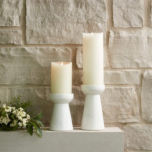 Melrose Int. Modern Marble Candle Holder, Set of 2, White/Green