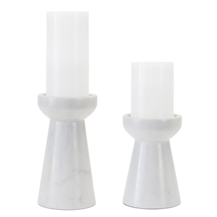 Melrose Int. Modern Marble Candle Holder, Set of 2, White/Green