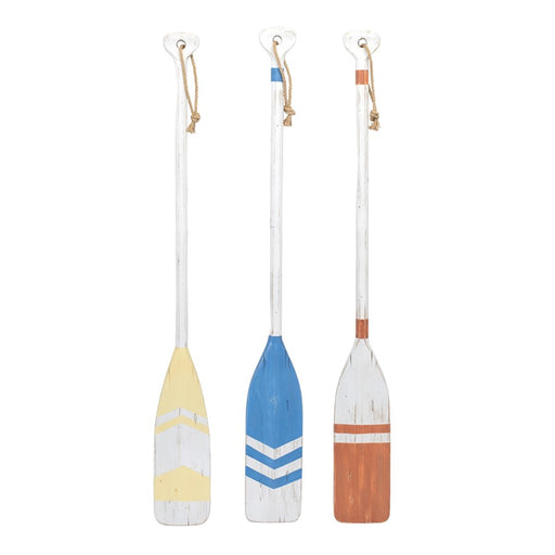 Melrose International Fir Wood Oar Décor, Set of 3, Blue/Yellow/Red - 92072DS