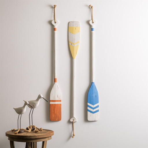 Melrose International Fir Wood Oar Décor, Set of 3, Blue/Yellow/Red