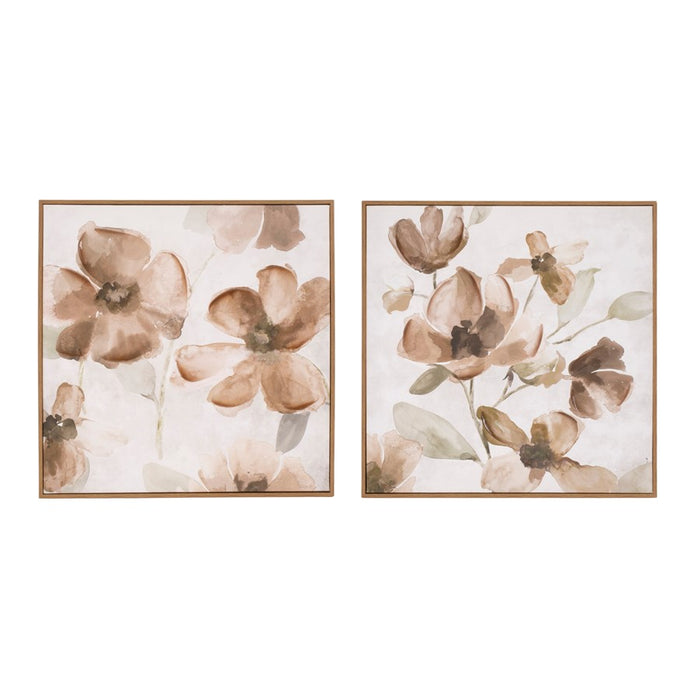 Melrose International Wood Floral Block Plaque, Set of 2, White/Brown - 92077DS