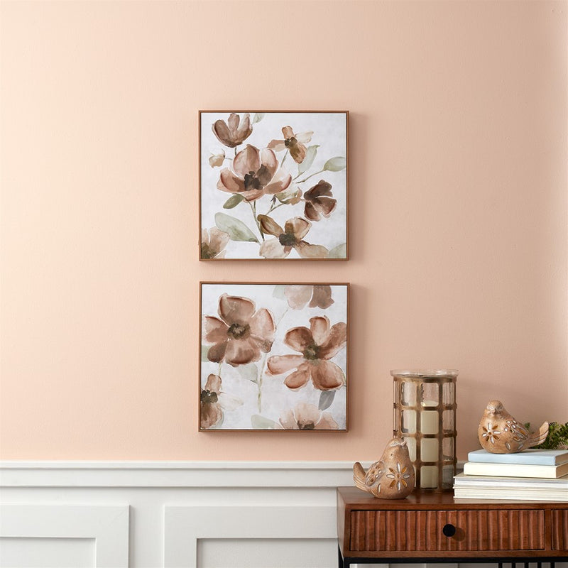 Melrose International Wood Floral Block Plaque, Set of 2, White/Brown
