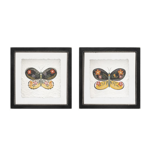 Melrose International Framed Butterfly Block, Set of 2, Black/White - 92078DS
